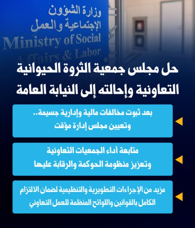 حل مجلس إدارة جمعية الثروة الحيوانية